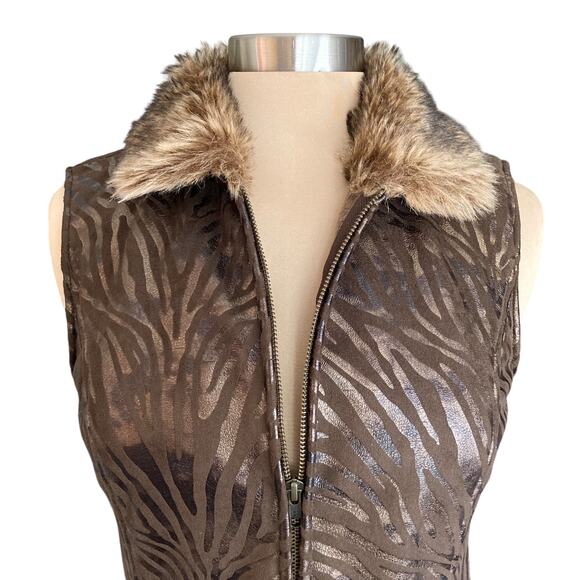 Faux Fur Collar Zebra Print Vest - Picture 3 of 9